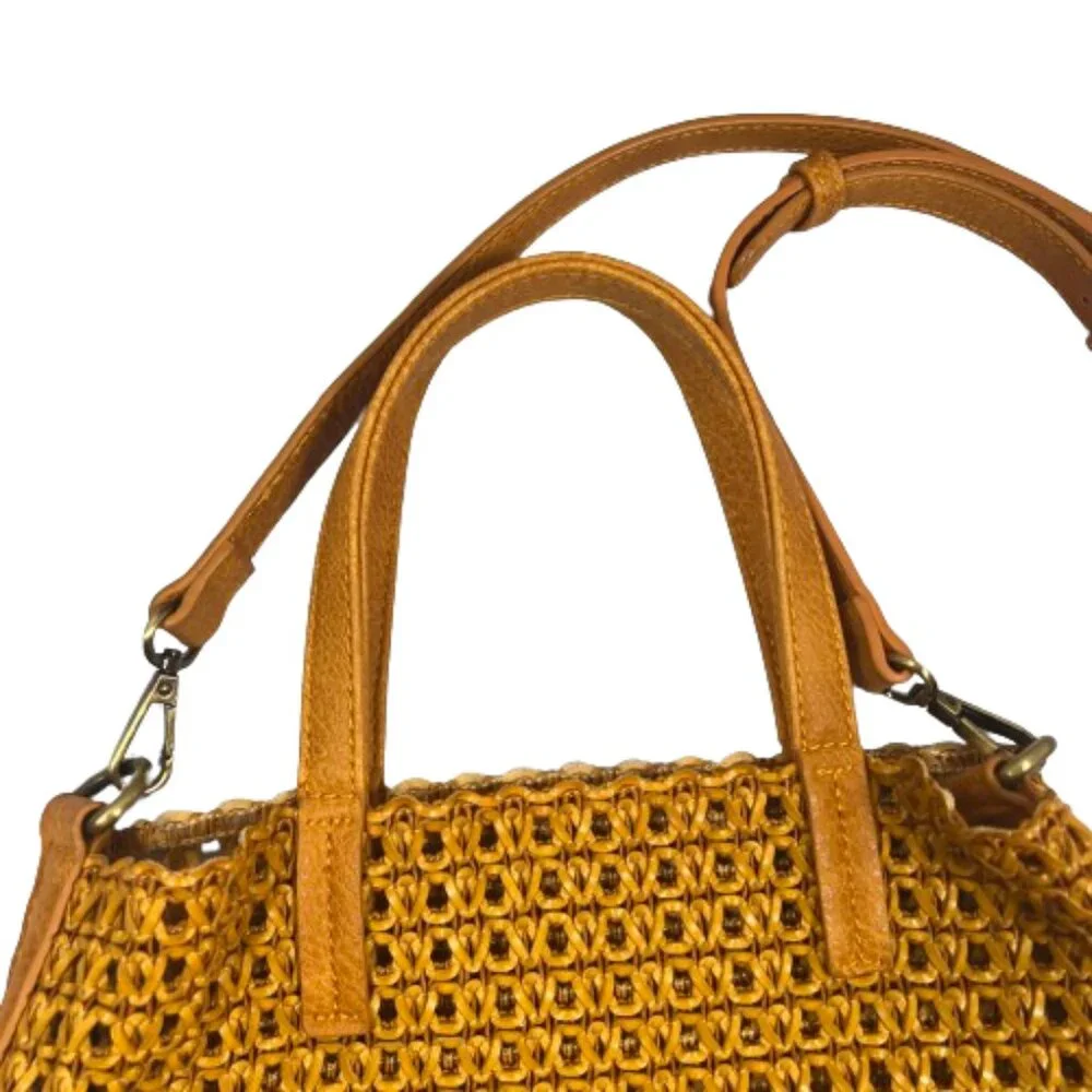 Anthropologie Womens Crossbody Bag‎ With Pouch Insert Mustard Yellow Boho Purse